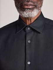 Black Slim Fit Signature Two-Fold Cotton Textured Smart Shirt - Image 5 of 10