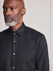 Black Slim Fit Signature Two-Fold Cotton Textured Smart Shirt - Image 6 of 10