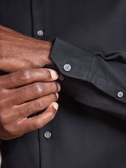 Black Slim Fit Signature Two-Fold Cotton Textured Smart Shirt - Image 7 of 10