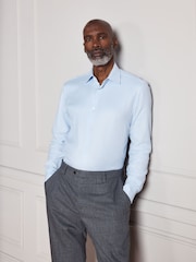 Light Blue Slim Fit Signature Two-Fold Cotton Textured Smart Shirt - Image 1 of 9