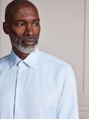 Light Blue Slim Fit Signature Two-Fold Cotton Textured Smart Shirt - Image 6 of 9