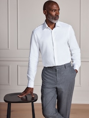 White Regular Fit Signature Cotton Modal Blend Textured Smart Shirt With Double Cuff - Image 1 of 10