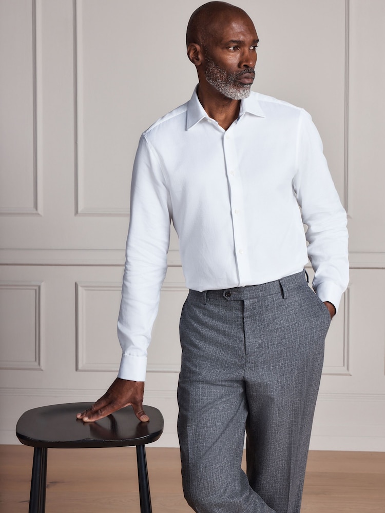 White Regular Fit Signature Cotton Modal Blend Textured Smart Shirt With Double Cuff - Image 1 of 10 White Regular Fit Signature Cotton Modal Blend Textured Smart Shirt With Double Cuff - Image 1 of 10