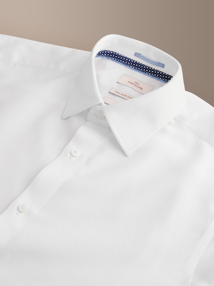 White Regular Fit Signature Cotton Modal Blend Textured Smart Shirt With Double Cuff - Image 10 of 10 White Regular Fit Signature Cotton Modal Blend Textured Smart Shirt With Double Cuff - Image 10 of 10