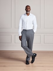 White Regular Fit Signature Cotton Modal Blend Textured Smart Shirt With Double Cuff - Image 2 of 10