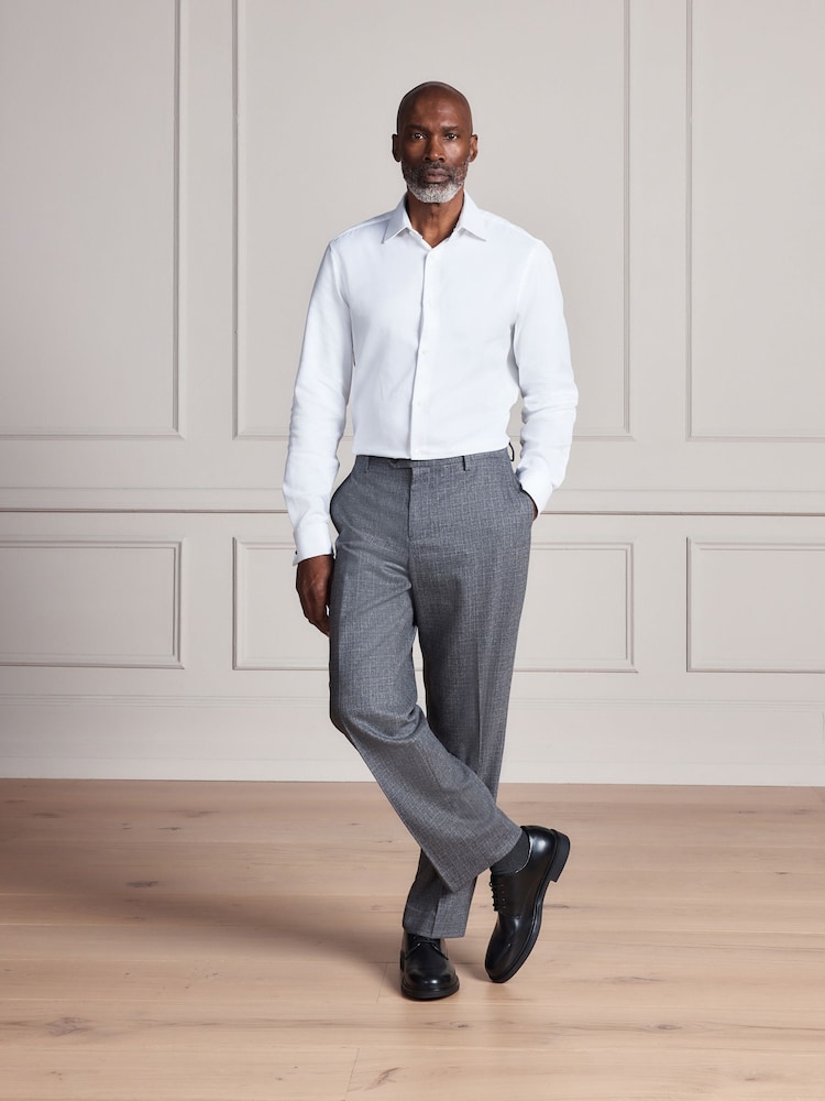 White Regular Fit Signature Cotton Modal Blend Textured Smart Shirt With Double Cuff - Image 2 of 10 White Regular Fit Signature Cotton Modal Blend Textured Smart Shirt With Double Cuff - Image 2 of 10