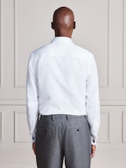 White Regular Fit Signature Cotton Modal Blend Textured Smart Shirt With Double Cuff - Image 3 of 10