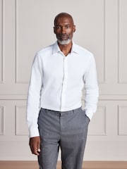 White Regular Fit Signature Cotton Modal Blend Textured Smart Shirt With Double Cuff - Image 4 of 10