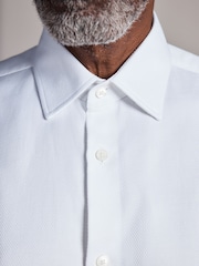 White Regular Fit Signature Cotton Modal Blend Textured Smart Shirt With Double Cuff - Image 6 of 10
