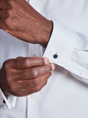White Regular Fit Signature Cotton Modal Blend Textured Smart Shirt With Double Cuff - Image 7 of 10