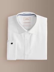 White Regular Fit Signature Cotton Modal Blend Textured Smart Shirt With Double Cuff - Image 8 of 10