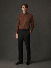 Rust Brown Regular Fit Cotton Rich Textured Easy Care Smart Shirt - Image 2 of 6
