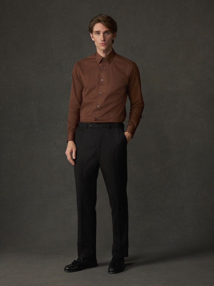 Rust Brown Regular Fit Cotton Rich Textured Easy Care Smart Shirt - Image 2 of 6