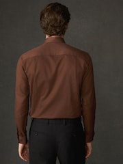 Rust Brown Regular Fit Cotton Rich Textured Easy Care Smart Shirt - Image 3 of 6