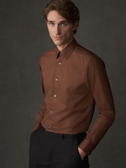 Rust Brown Regular Fit Cotton Rich Textured Easy Care Smart Shirt - Image 4 of 6