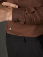 Rust Brown Regular Fit Cotton Rich Textured Easy Care Smart Shirt - Image 5 of 6
