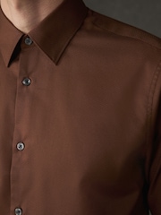 Rust Brown Regular Fit Cotton Rich Textured Easy Care Smart Shirt - Image 6 of 6