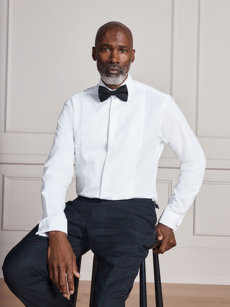 Άσπρο - Signature Cotton Modal Blend Marcella Bib Smart Shirt With Metal Cufflink - Εικόνα 1 από 9