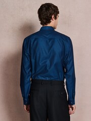 Teal Blue Regular Fit Cotton Textured Slim Long Sleeve Formal Shirt With Trim - Image 3 of 7