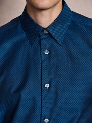 Teal Blue Regular Fit Cotton Textured Slim Long Sleeve Formal Shirt With Trim - Image 4 of 7