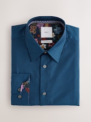 Teal Blue Regular Fit Single Cuff 100% Cotton Long Sleeve Formal Shirt - Image 8 of 10