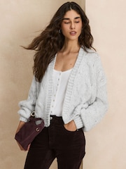 Soft Grey Long Sleeve Cable Knitted Cardigan - Image 1 of 8