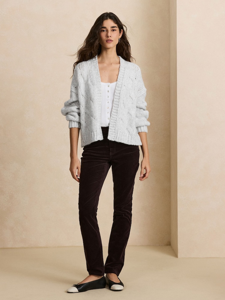Soft Grey Long Sleeve Cable Knitted Cardigan - Image 2 of 8 Soft Grey Long Sleeve Cable Knitted Cardigan - Image 2 of 8