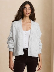 Soft Grey Long Sleeve Cable Knitted Cardigan - Image 3 of 8