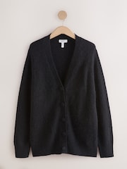 Schwarz - N.Premium Long Sleeve Mid-Length Deep V Knit Cardigan - Bild 1 von 3