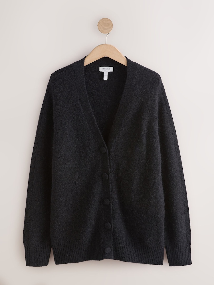 Schwarz - N.Premium Long Sleeve Mid-Length Deep V Knit Cardigan - Bild 1 von 3