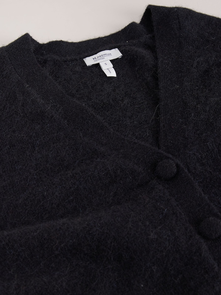 Schwarz - N.Premium Long Sleeve Mid-Length Deep V Knit Cardigan - Bild 3 von 3