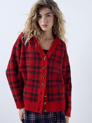 Red Tartan Supersoft Mid Length V-Neck Cardigan - Image 2 of 5