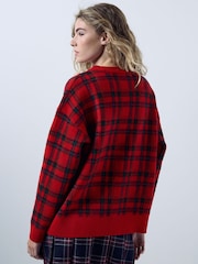 Red Tartan Supersoft Mid Length V-Neck Cardigan - Image 3 of 5