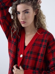 Red Tartan Supersoft Mid Length V-Neck Cardigan - Image 4 of 5