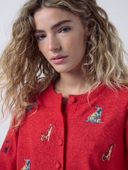 Red Supersoft Crew Neck Long Sleeve Cardigan - Image 1 of 9
