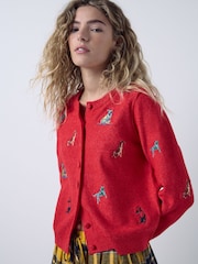 Red Supersoft Crew Neck Long Sleeve Cardigan - Image 2 of 9