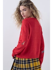 Red Supersoft Crew Neck Long Sleeve Cardigan - Image 5 of 9