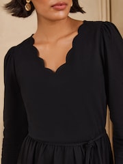 Love & Roses Black Long Sleeve Scallop Mini Dress - Image 2 of 5