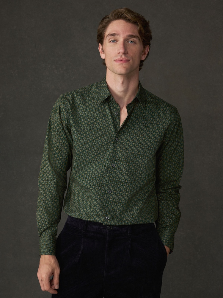 Vert - Chemise imprimée à manches longues en coton Coupe classique - Image 1 de 10