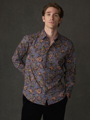 Cachemire gris - Chemise imprimée à manches longues en coton Coupe classique - Image 3 de 7