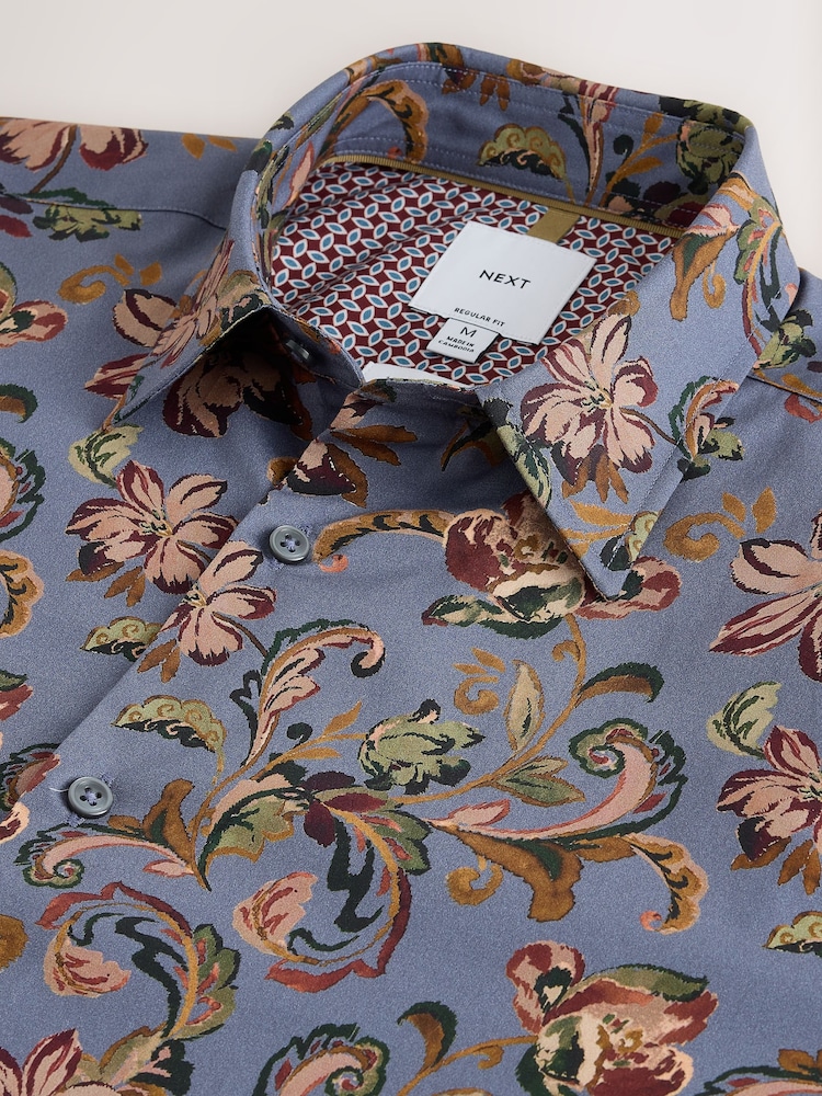 Cachemire gris - Chemise imprimée à manches longues en coton Coupe classique - Image 7 de 7