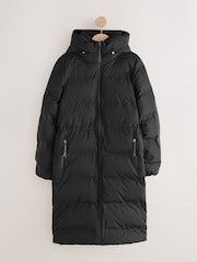 Black Waterproof Shower Resistant Hooded Long Wadded Coat - Image 1 of 4
