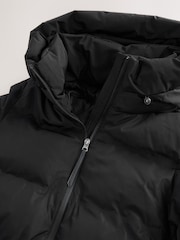 Black Waterproof Shower Resistant Hooded Long Wadded Coat - Image 3 of 4