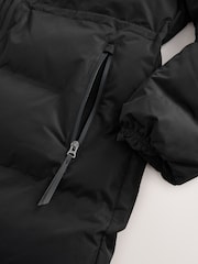Black Waterproof Shower Resistant Hooded Long Wadded Coat - Image 4 of 4