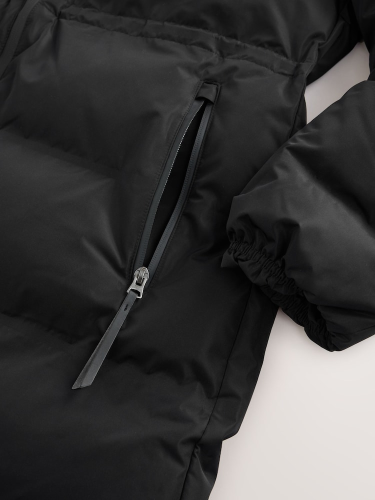 Black Waterproof Shower Resistant Hooded Long Wadded Coat - Image 4 of 4