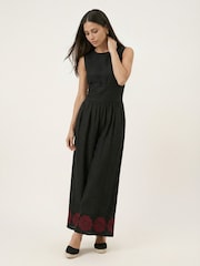 Raffya Black Vanessa Wide Leg Embroidered Jumpsuit - Image 1 of 4