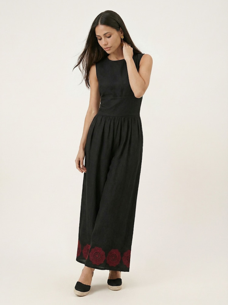 Raffya Black Vanessa Wide Leg Embroidered Jumpsuit - Image 1 of 4