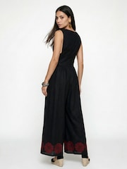 Raffya Black Vanessa Wide Leg Embroidered Jumpsuit - Image 2 of 4