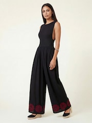 Raffya Black Vanessa Wide Leg Embroidered Jumpsuit - Image 3 of 4