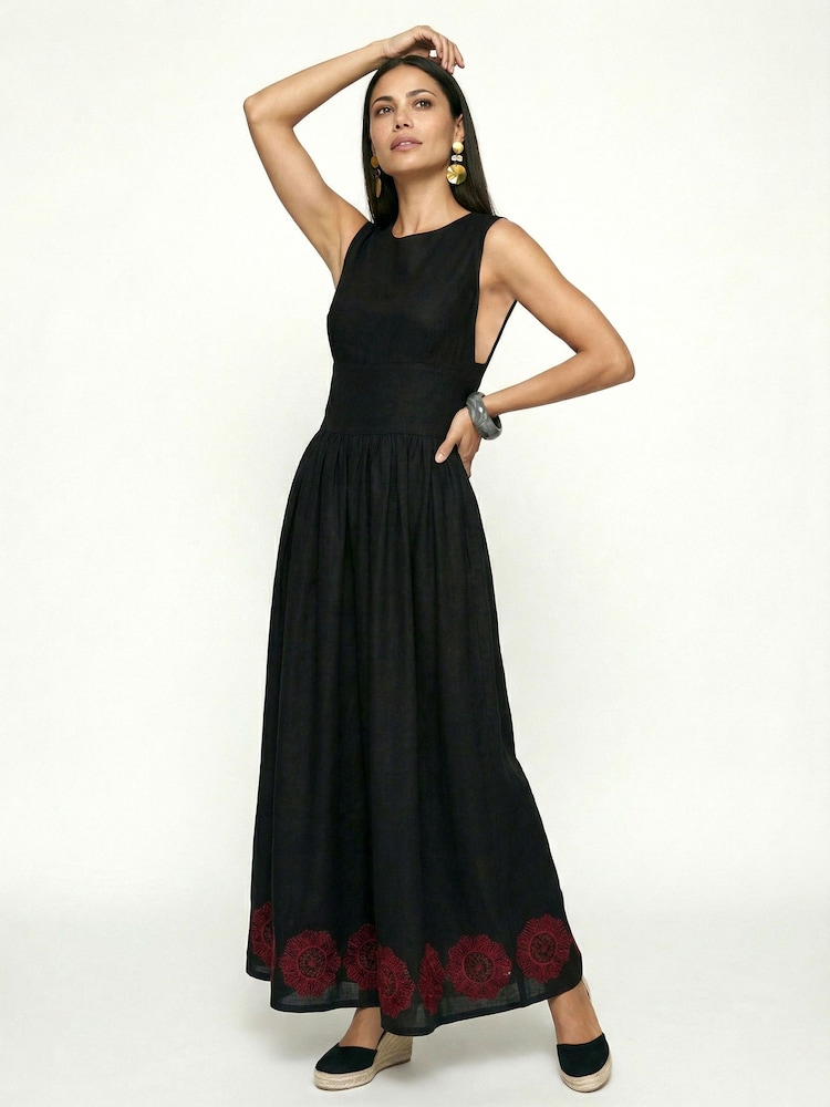 Raffya Black Vanessa Wide Leg Embroidered Jumpsuit - Image 4 of 4